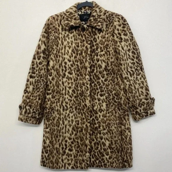J. Crew Animal Trench Coat Double Leopard 00 Wool Textured - Picture 7 of 13